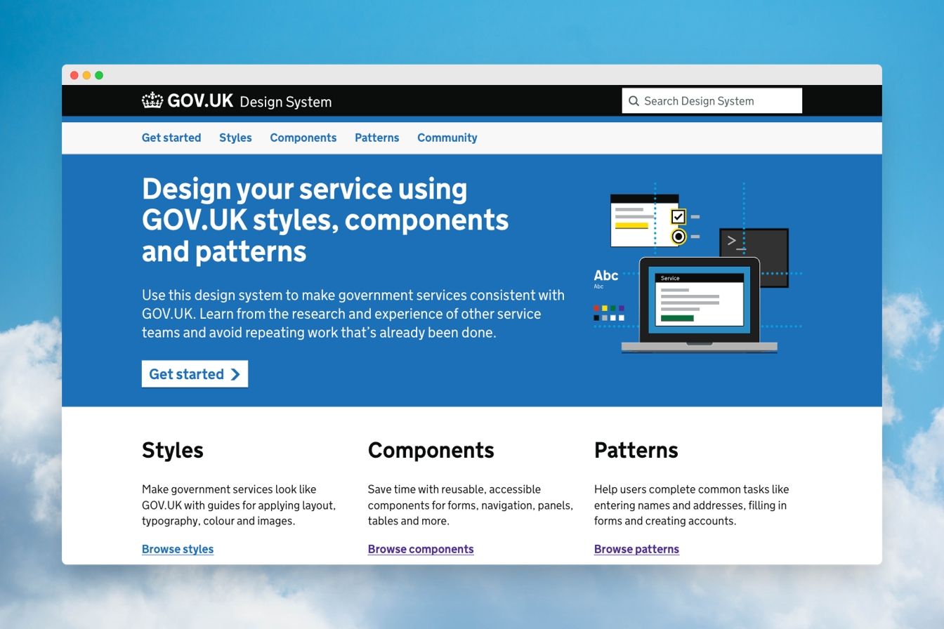 A screenshot of the GOV.UK Design System website in a mock browser window